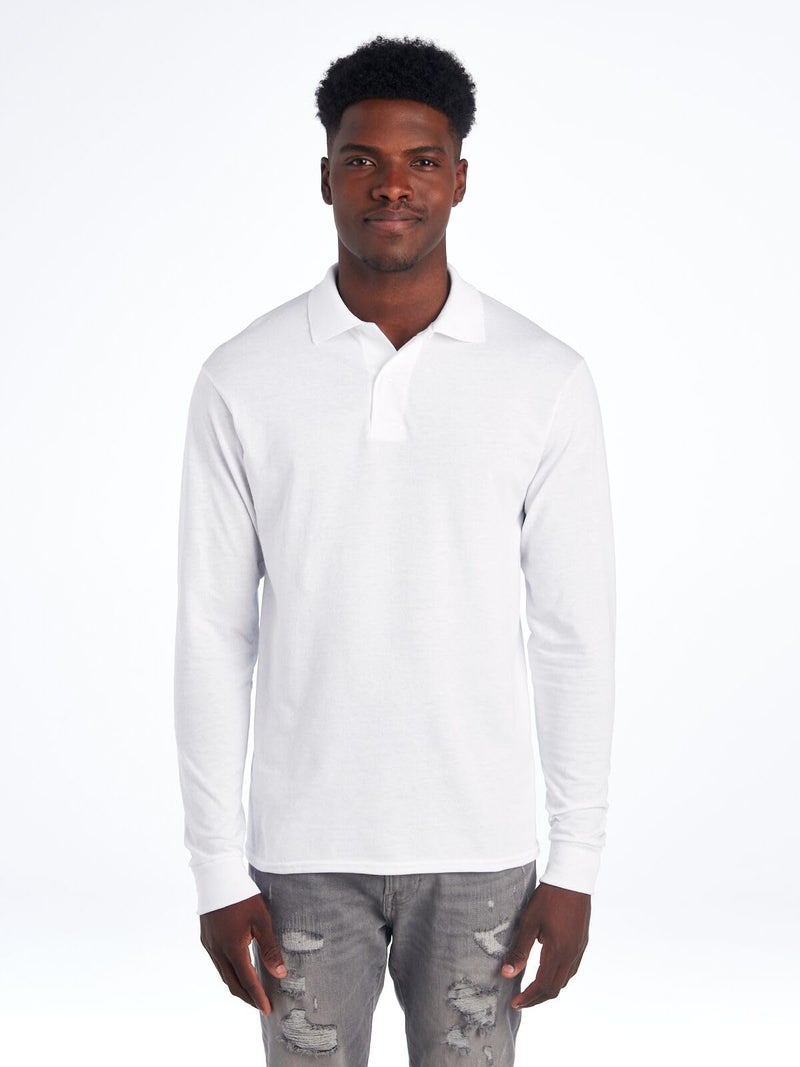 Jerzees Men's SpotShield Stain Resistant Polo Shirts (Short & Long, Long Sleeve-White, X-Large